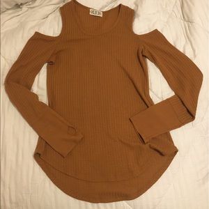 Burnt orange cold shoulder sweater